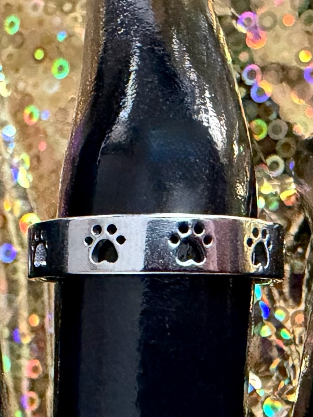 Minimalist Silver Dog/Cat Paw Print Cutout Ring 🐾